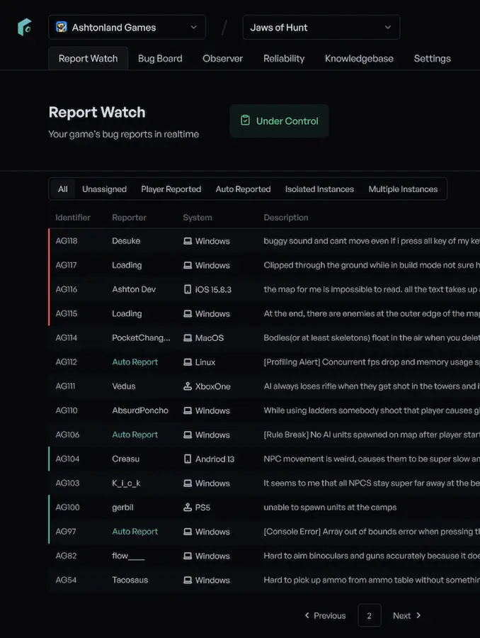 Reports Page